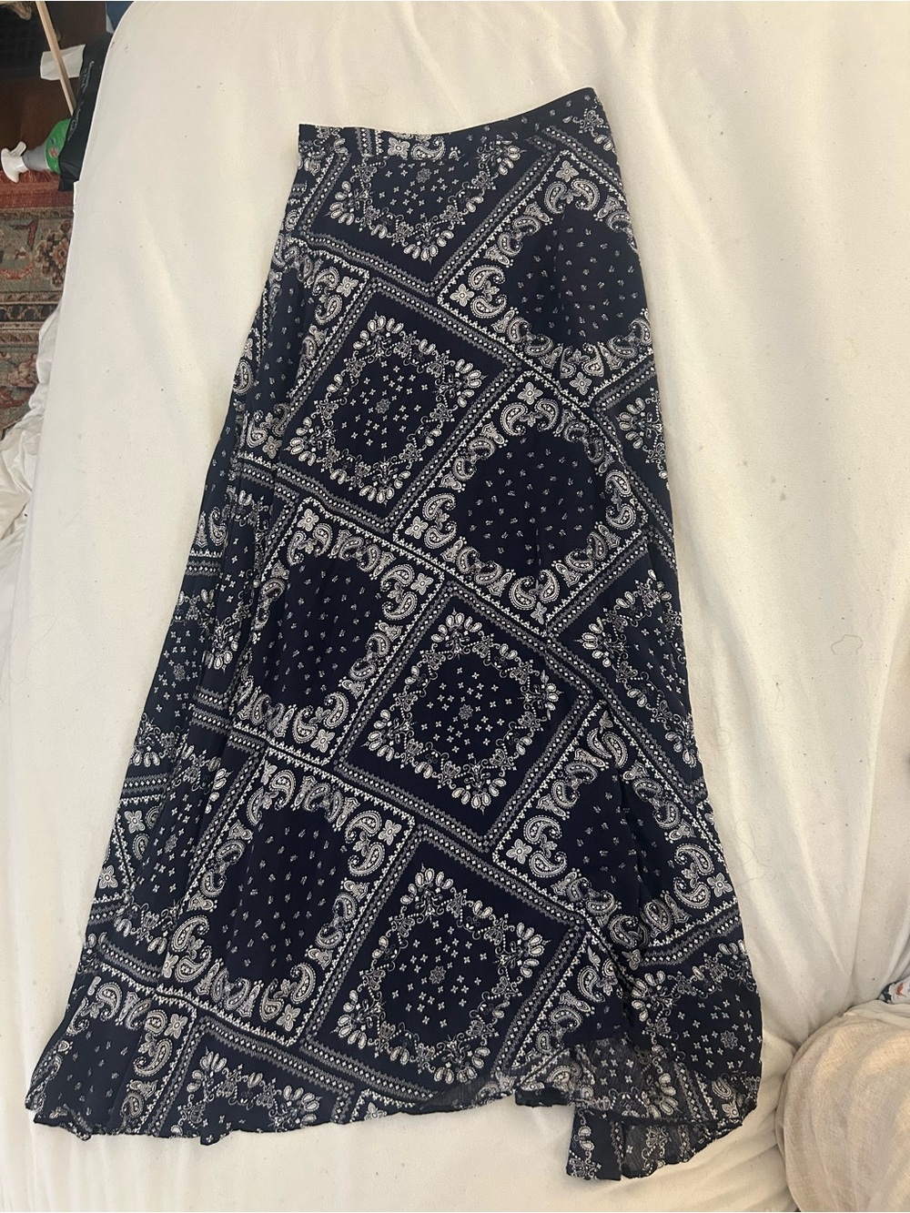 NATURAL LIFE Navy and White Bandana Print Maxi Skirt
